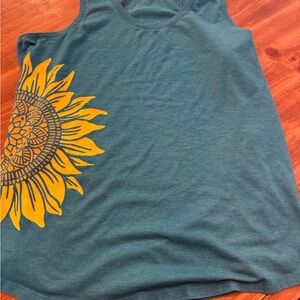 District Teal and Yellow Sunflower Tank Top